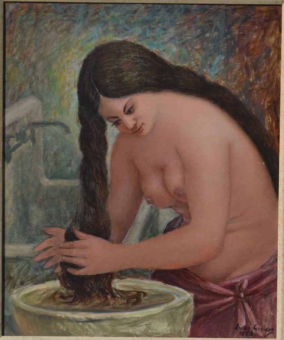 Ivan GARIKOW (1918-1982) Russian - Austrian - American: Ivan GARIKOW (1918 Belaya Glina, Russia - 1982 Philadelphia, US) ; Nude ; 1969 ; oil on canvas / framed ; dimensions 76 x 64 cm (30 x 25 in.) ; signed & dated lower right corner ; Shipping to USA - DH