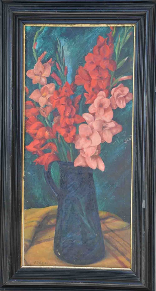 Youri TCHERKESSOF (1900-1943) Russian - French: Youri TCHERKESSOF (1900 St.Petersburg - 1943 Paris) ; Floral still-life ; 1936 ; oil on canvas / framed ; dimensions 78 x 36 cm (31 x 14 in.) ; signed & dated lower left corner ; Shipping to USA - DHL