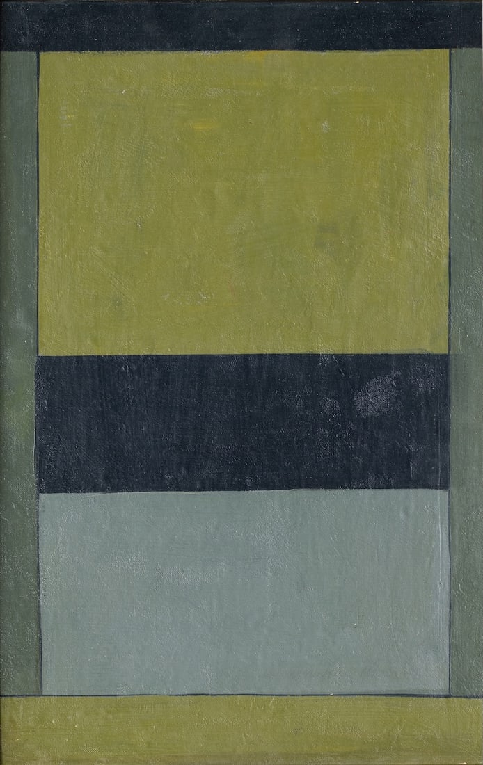 Jean-Pierre PINCEMIN (1944-2005) French: Jean-Pierre PINCEMIN (1944-2005) ; oil on plywood panel / 1980 ; dimensions 32 x 47 cm (12 1/2 x 18 1/2 in.) ; frame size 35 x 50 cm (13 3/4 x 19 2/3 in.) ; signed and dated on verso ; Shipping to USA