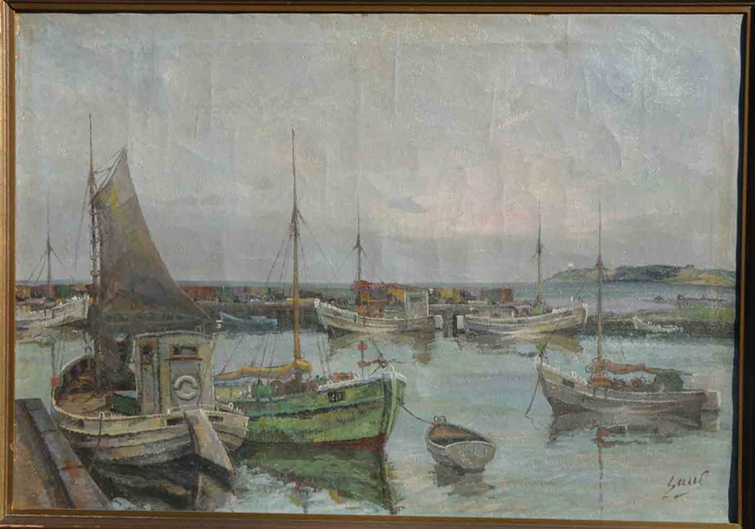 Kovner Saul (1904-1982) Russian - American: Kovner Saul (1904-1982) ; Seascape ; mid 20th century ; oil on canvas / framed ; dimensions 68 x 97 cm (26 3/4 x 38 1/4 in.) ; signed lower left corner ; Shipping to USA - DHL $450 , National post wit