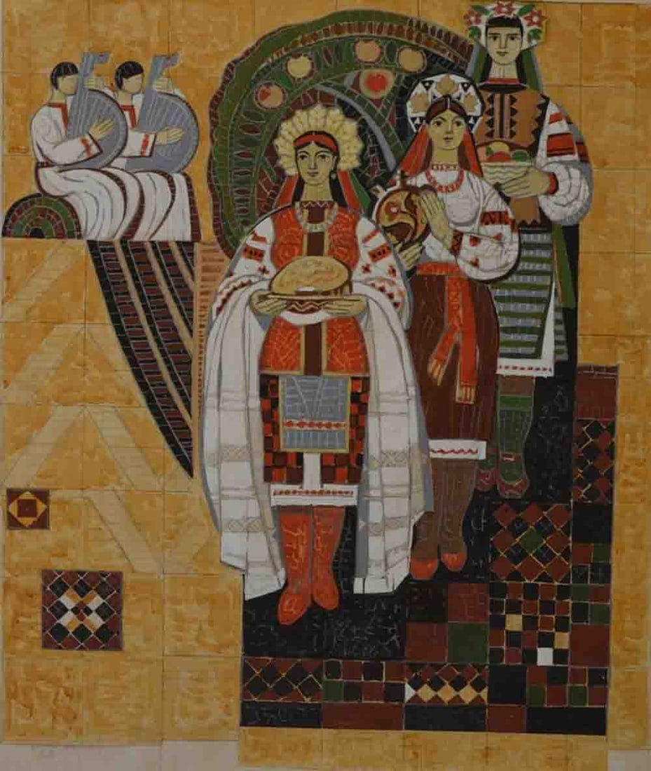 Alexandr REUTA (1912-1983) Russian - Ukrainian: Alexandr Vasilievich REUTA (1912-1983) ; Ukrainian culture ; 1970 ; gouache on paper ; unframed ; dimensions 69 x 56 cm ; signed and dated ; Shipping to USA: DHL - $160 , National post with tracking s