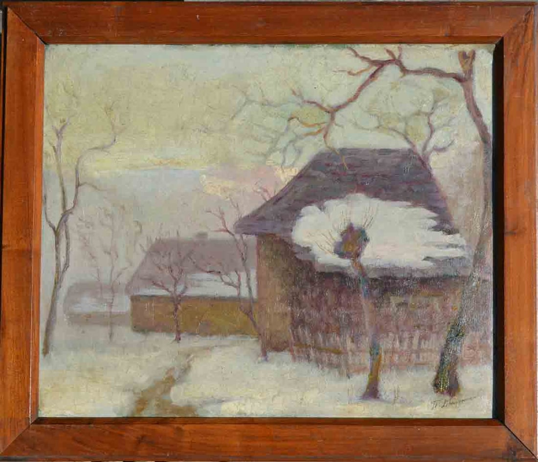 Tite Dvornikoff (1862-1922) Ukrainian: Tite Dvornikoff (1862-1922) ; A winter ; early 20th century ; oil on cardboard / framed ; dimensions 45 x 55 cm (17 3/4 x 21 2/3 in.) ; frame size 54 x 64 cm (21 1/4 x 25 1/4 in.) ; signed lower right