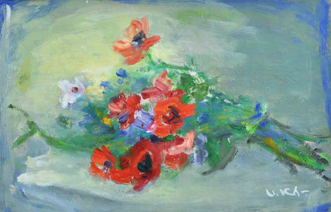Vasyl KHMELUK (1903-1986) Ukrainian - French: Vasyl CHMELJUK - Vassili KHMELIUK - Vassyl KHAMELUK - Wassyl KMELUCK ; The wildflowers ; gouache on paper ; dimensions 29 x 46 cm (11 1/2 x 18 in.) ; signed lower right corner ; Shipping to USA - DHL 