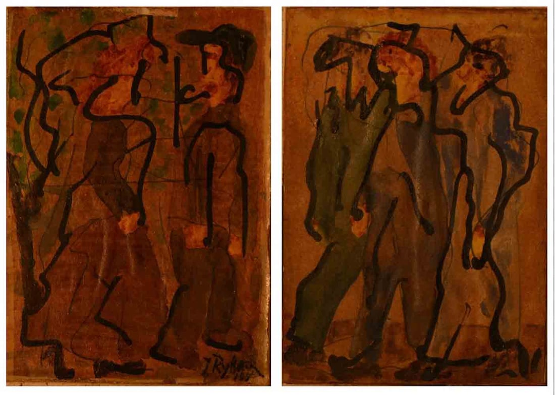 I. RYBACK (1897-1935) Russian - Ukrainian - French: Issachar Ber RYBACK (1897 Kirovograd - 1935 Paris) ; The two figures ; 1933 ; paper on cardboard, oil / framed ; dimensions 10 x 7 cm (4 x 2 3/4 in.) ; signed lower left corner ; Shipping to USA - DHL