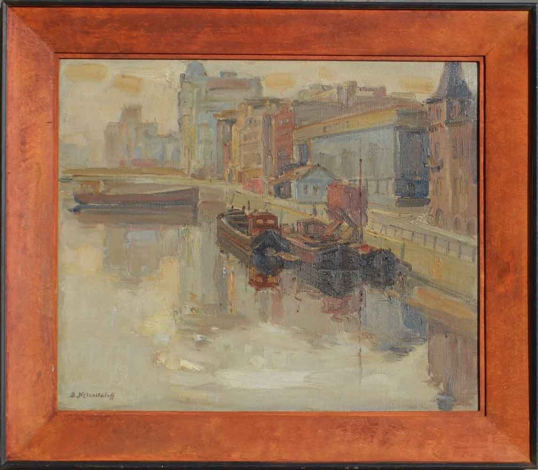 Vasily NETCHITAILOFF (1888-1980) Russian - Italian: Basile Nicolaevitch NETCHITAILOFF (1888-1980) ; The embankment ; 2nd quarter of the 20th century ; oil on canvas / framed ; dimensions 50 x 60 cm (19 2/3 x 23 2/3 in.) ; frame size 66 x 76 cm (26 x 30