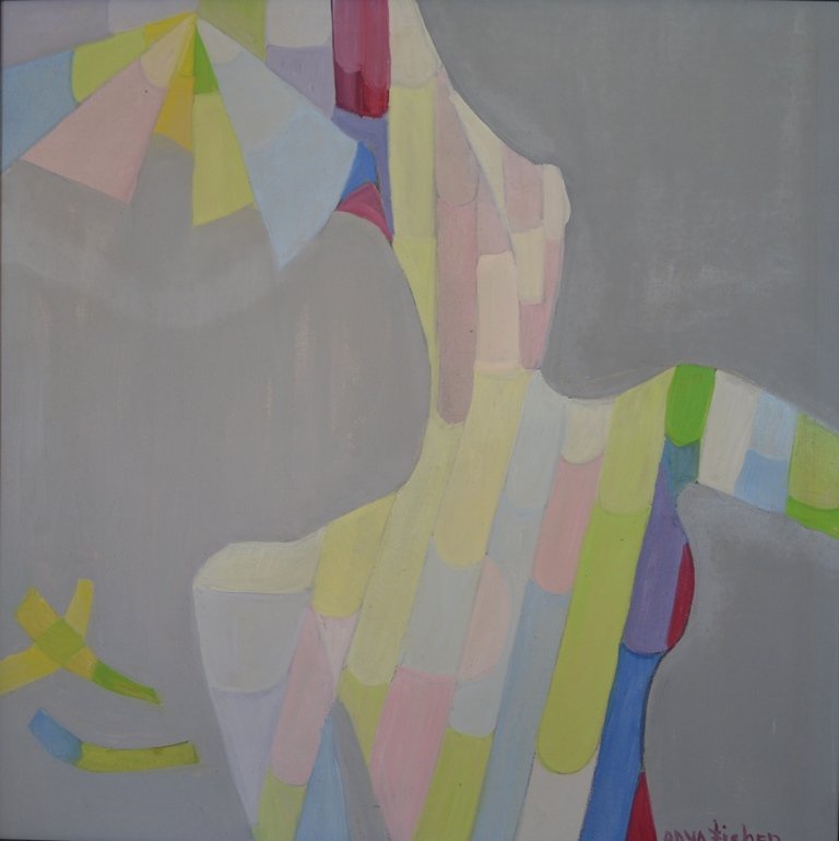 Anya FISHER (1905-1992) Ukrainian - American: Anya FISHER (1905 Odessa - 1992 LA) ; Figure in slashing pastels ; 1970s ; oil on canvas / framed ; dimensions 76 x 76 cm (30 x 30 in.) ; signed lower right corner ; Shipping to USA - DHL $320 , Natio