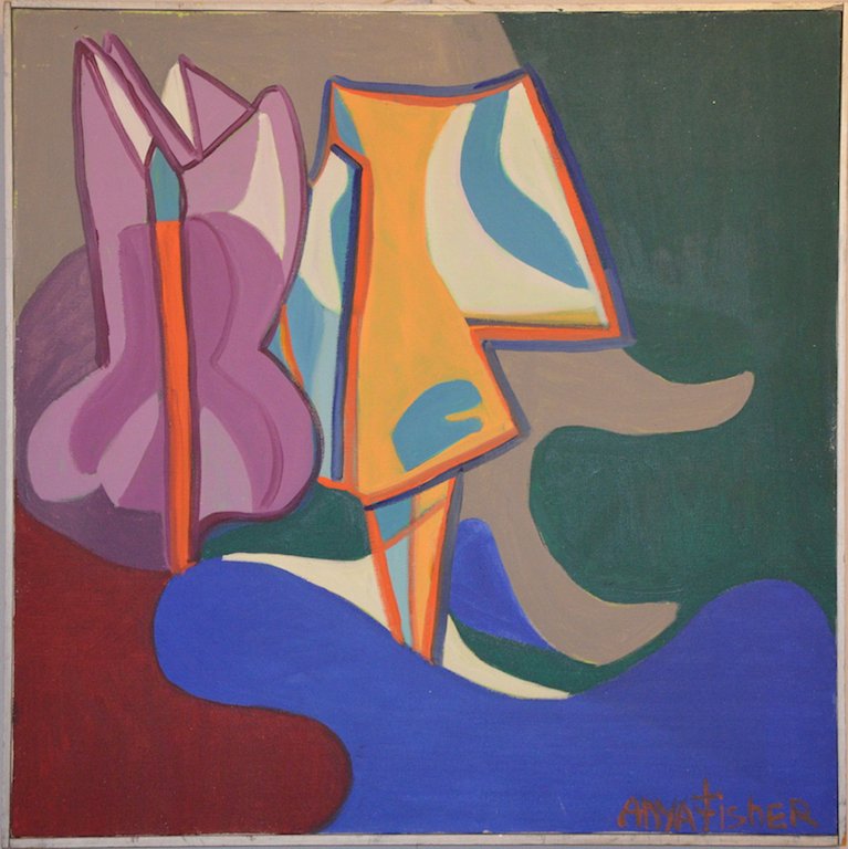 Anya FISHER (1905-1992) Ukrainian - American: Anya FISHER (1905 Odessa - 1992 LA) ; Abstract ; 1970s ; oil on canvas / framed ; dimensions 76 x 76 cm (30 x 30 in.) ; signed lower right corner ; Shipping to USA - DHL $320 , National post with trac