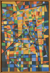 Helen GERARDIA (1903-1988) Ukrainian - American: Helen GERARDIA (1903 Dnepropetrovsk, Ukraine - 1988 U.S.) ; Abstract composition ; mid 20th century ; oil on canvas / framed ; dimensions 76 x 51 cm (30 x 20 in.) ; frame size 79 x 54 cm (31 x 21 in.)