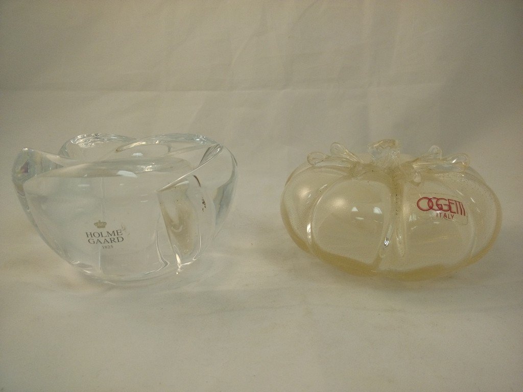 Oggetti, and HolmeGaard Blown Glass: Oggetti Italy Blown Glass Tomatoe (Size: 4"x2.5"), and Holmegaard Danish Crystal rose (Size:4"2,5").