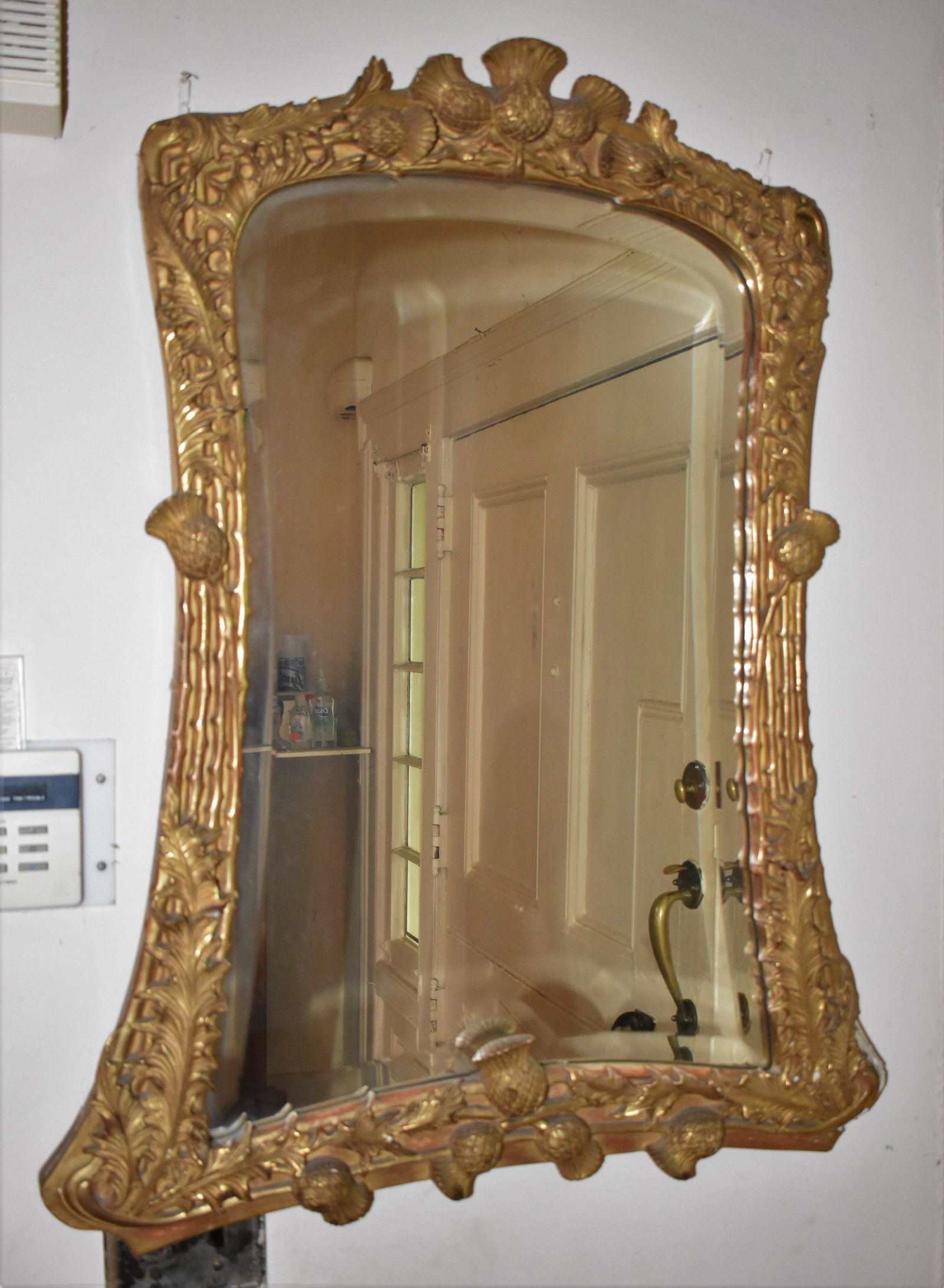 Scottish 19th C. Thistle Carved Giltwood Mirror: of exeptional quality Height 34” Width 38”