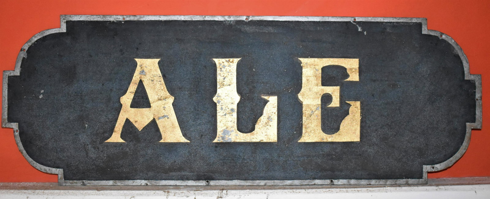 Antique Tin Sandpaper Painted “Ale” Sign: 12” x 34”