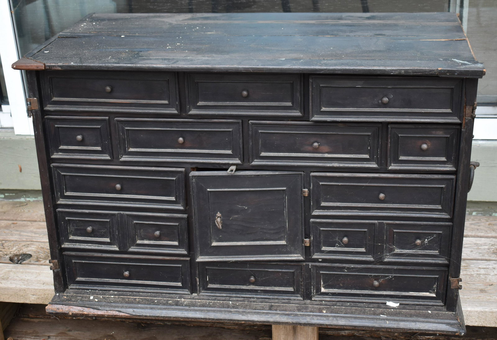 Antique Spanish Ebony Vargueno: the doors present but not attached. Height 19” Width 30” Depth 16”
