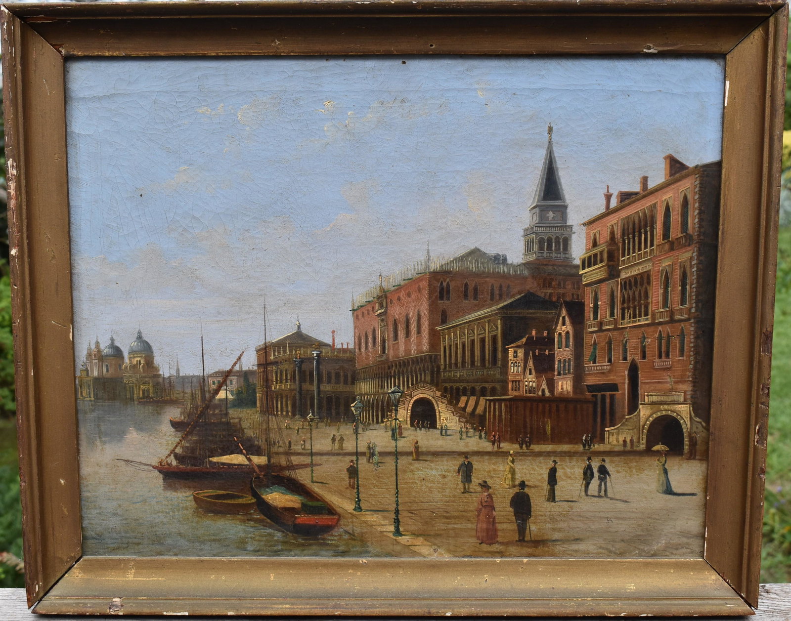 Continental School, Venetian Grand Canal, Circa 1870: oil on canvas in period gilt frame Sight size: 16" x 20" Overall: 19" x 23"