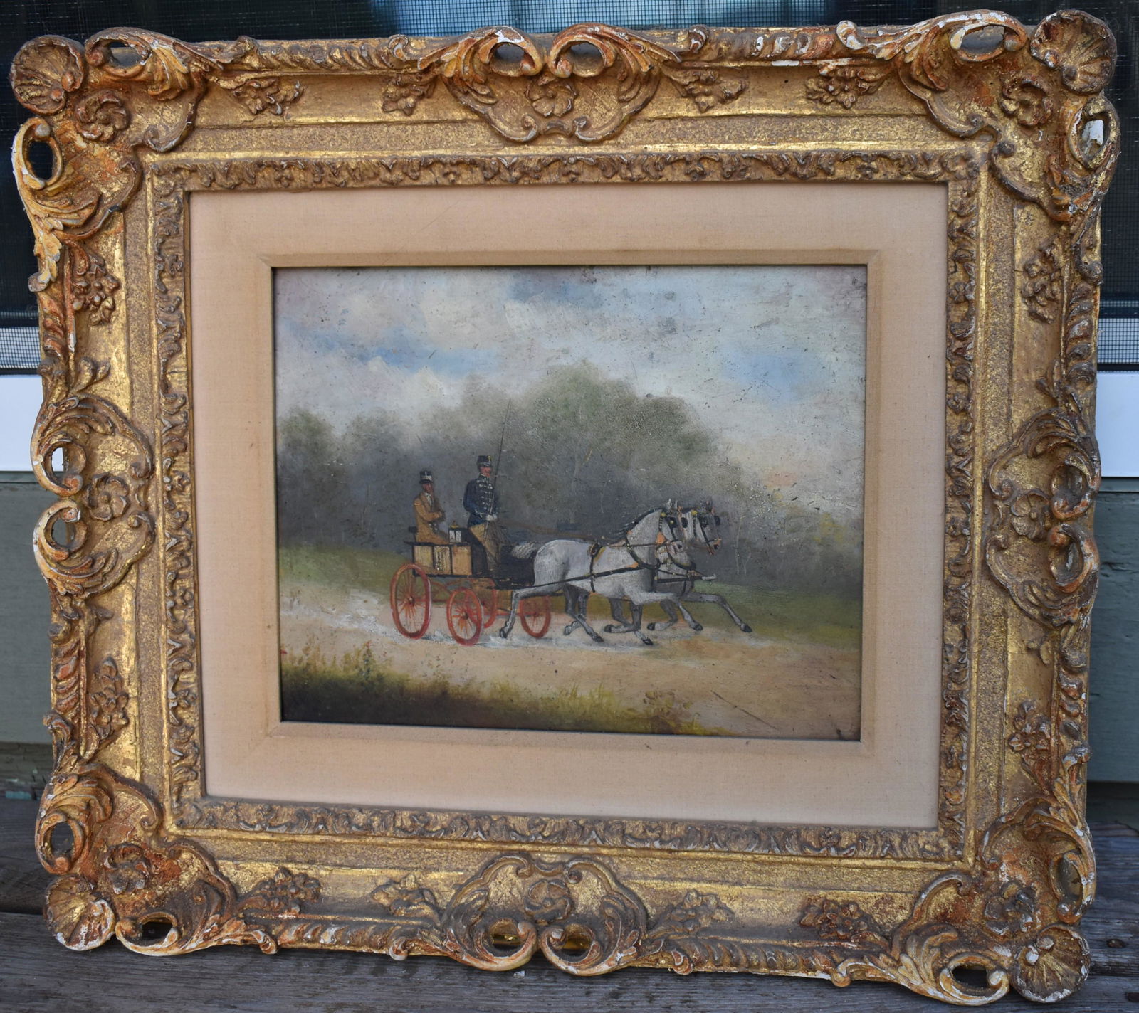 English School, Coaching Scene: oil on panel, Sight size 8" x 10" Overall: 15 1/4" x 17 1/4"