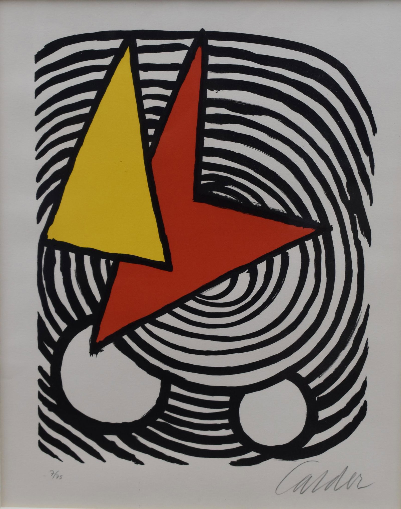 Alexander Calder, Triangle et Quadrilatere 1973: lithograph in colors, signed in pencil lower right, numbered lower left 7/75 Sight: 17 ¼” x 13 ½” Overall: 26” x 22”