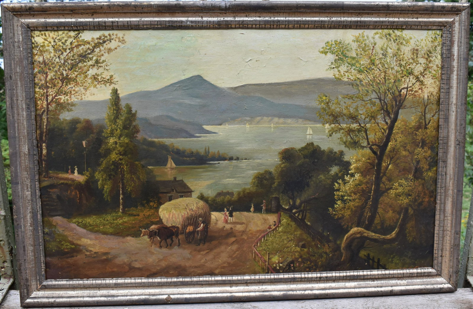 American School, 19th C. Landscape: Mountains with cattle and hay cart, signed lower right Sight size: 20 x 32”