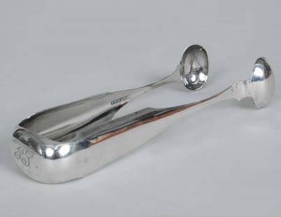 Pr. of James Guthre, DE Coin Silver Sugar Tongs: Pr. of James Guthre, DE Coin Silver Sugar Tongs Wilmington, DE. C. 1825 Length 5.75"