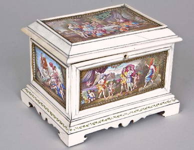 160: Imp. 19th C.Viennese Enamel Ivory Mtd. Jewelry Box