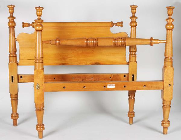 American Sheraton Maple Bedstead, C. 1830: American Sheraton Maple Bedstead, C. 1830 exceptional crisp turned posts, original shaped headboard and fine rails. Height 53.5" Width 55.75" Rails measure 72"