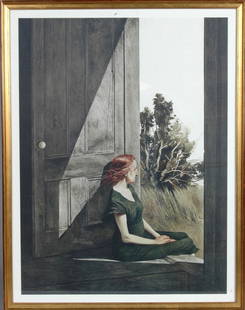 ANDREW WYETH, TRITON PRESS PORTFOLIO 1956, " CHRIST: ANDREW WYETH, TRITON PRESS PORTFOLIO 1956, " CHRISTINA OLSEN", in gilt molded frame, Hardcastles Gallery label on reverse. Sight size: 25 1/2" x 19 1/4" Frame size: 27" x 21"