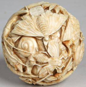 176: EXCEPTIONAL MEIJI IVORY BALL WITH MYRIAD OF INSECT