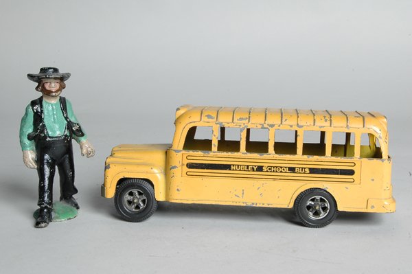 HUBLEY SCHOOL BUS, CAST IRON AMISH FARMER: School bus L. 9" Property from the estate of Elinor Hubley Cann, Hubley Auctioneers, Cambridge, MA.