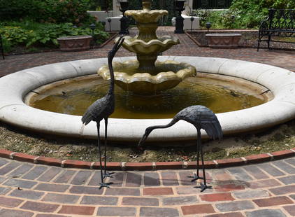 FINE PAIR OF BRONZE GARDEN EGRETS: Finely patinated with spindle legs. Height 35"