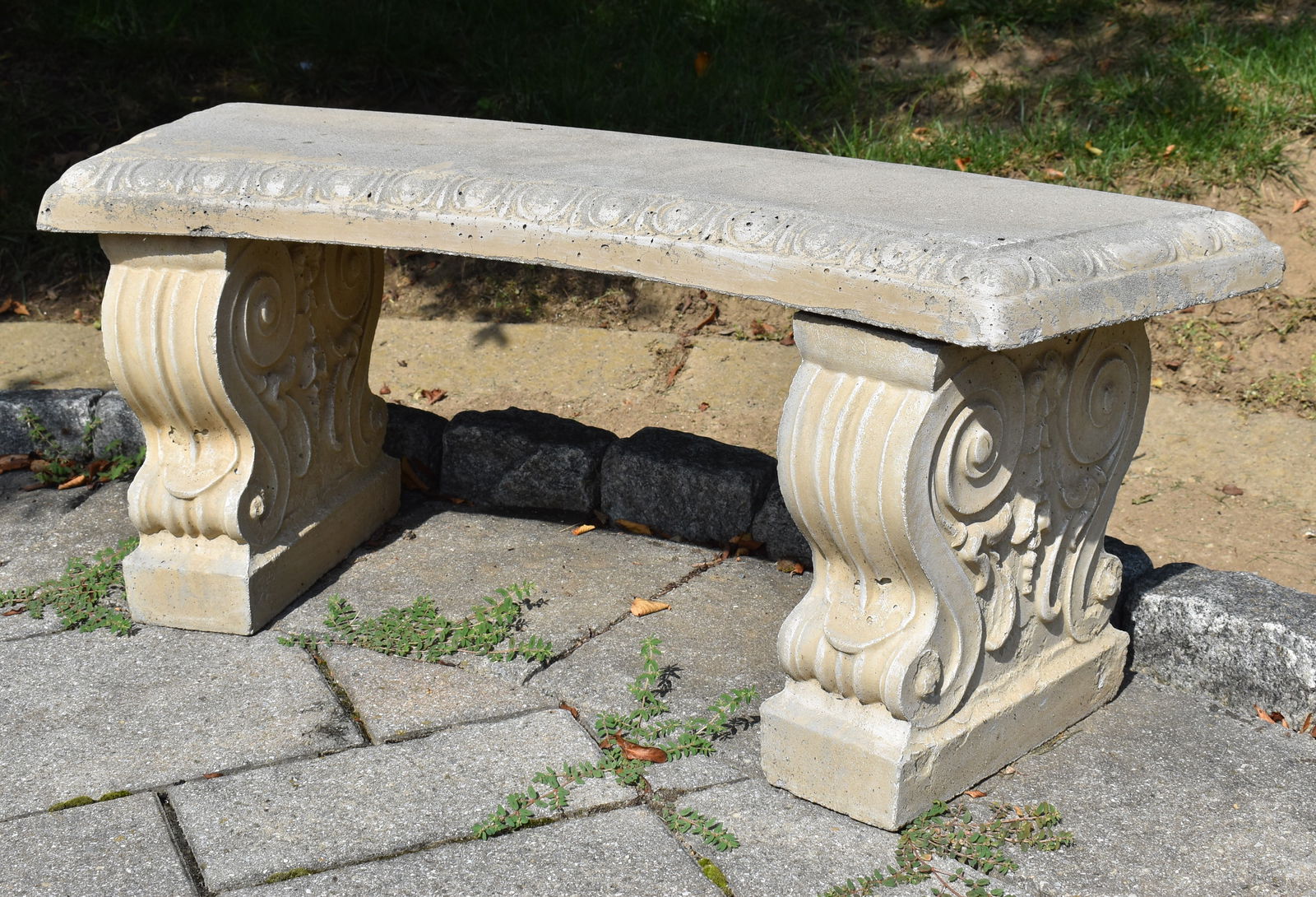 CLASSICAL CAST STONE CONCAVE GARDEN BENCH (1 of 2)