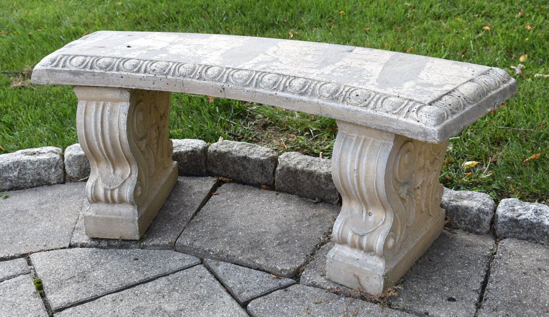 CLASSICAL CAST  STONE CONCAVE GARDEN BENCH (1 of 2)