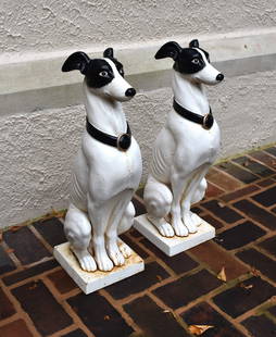 PAIR OF STANDING CAST IIRON WHIPPETS: Weathered Patina. Height 26"