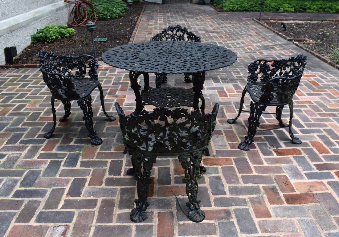 FIVE PCS OF CAST IRON GRAPE & VINE GARDEN FURNITURE (1 of 2)