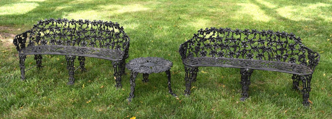 PAIR OF LARGE GRAPE & VINE PATTERN GARDEN BENCHES (1 of 2)