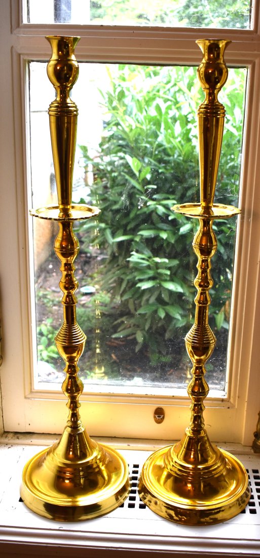 TALL PAIR OF PERSIAN BRASS CANDLESTICKS (1 of 1)