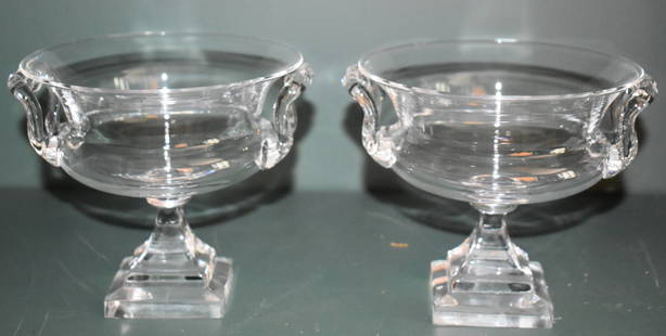 PAIR OF STEUBEN CAMPAGNA FORM LEAD GLASS URNS: Height 4 7/8" Diameter 6"