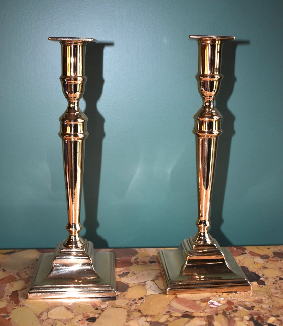 PAIR OF 18TH CENTURY ENGLISH BELL METAL CANDLESTICKS (1 of 2)