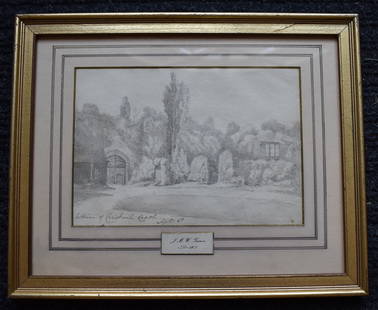 J. M. W. TURNER ATTRIBUTED PENCIL DRAWING (1775-1851): Titled in pencil lower left "Interior of Carisbrooke Castle Sept 6" Sight size 6 7/8" x 10" Molded Gilt Frame 12 1/4" x 15 1/4"