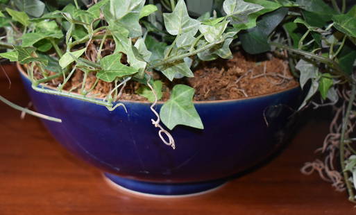 18TH CENTURY CHINESE MONOCHROME BLUE PUNCH BOWL: As found, glued repair. Diameter 12" Height 4 3/4"