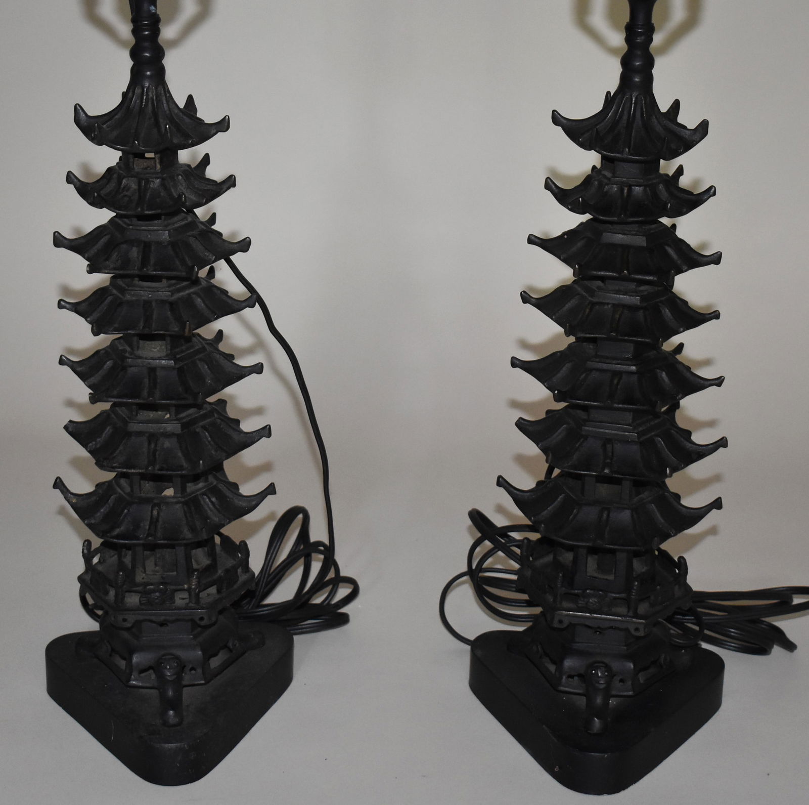 PAIR OF CHINESE BRONZE PAGODA FORM LAMPS (1 of 3)