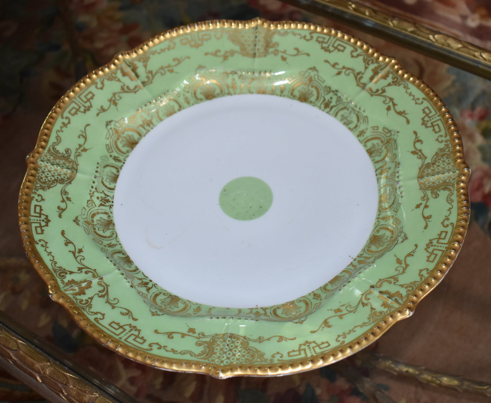 LIMOGES CHARGER WITH GREEN AND GILT DECORATION (1 of 3)