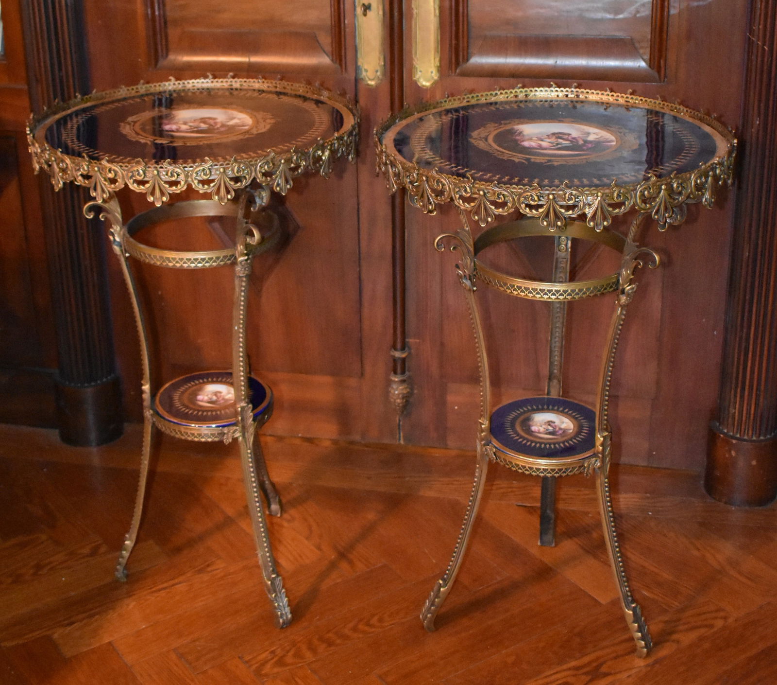 PR OF FRENCH STYLE GILT BRONZE & PORCELAIN GUERIDONS (1 of 8)