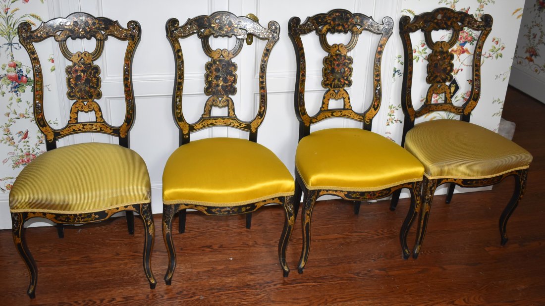 FOUR MID 19TH CENTURY EBONIZED PARLOR CHAIRS (1 of 5)
