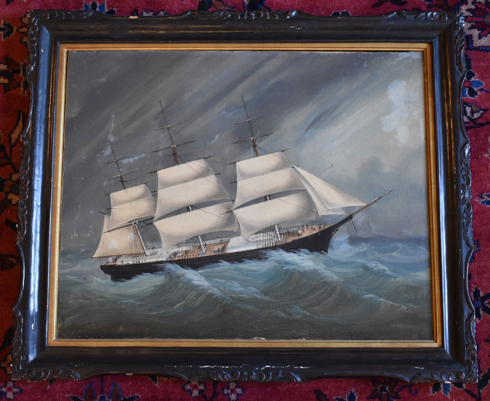 HINQUA CHINA TRADE PAINTING OF AMERICAN SHIP (1 of 6)