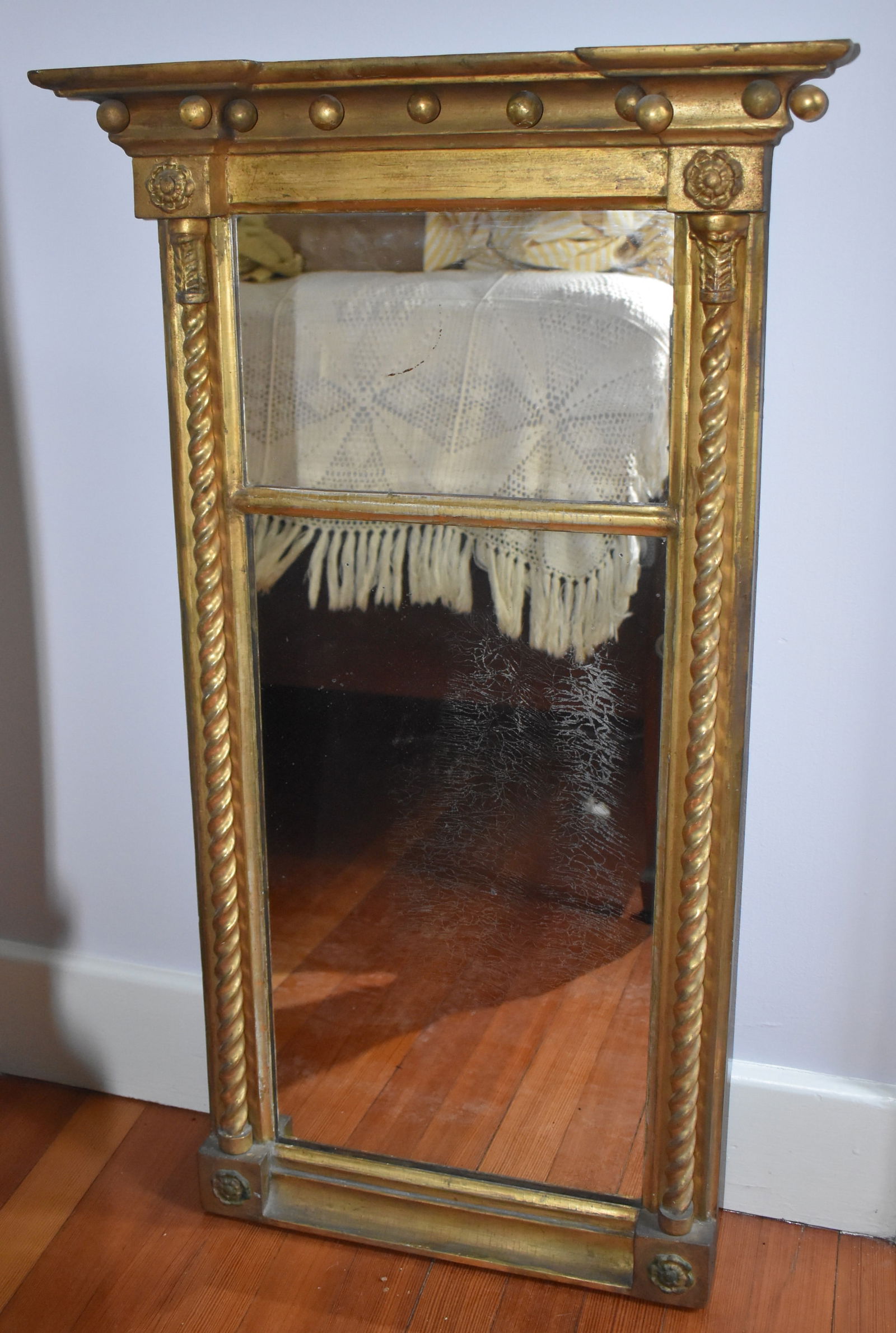 AMERICAN SHERATON GILT CARVED TWO PART MIRROR (1 of 2)