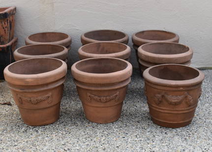 9 CLASSICAL TERRA COTTA PLANTERS: Height 9" Diameter 9 1/2"