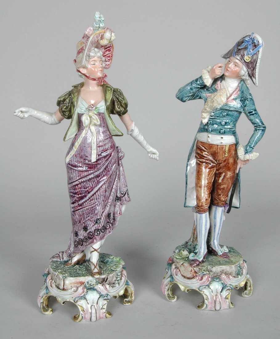 PAIR OF ROYAL DUX FIGURES OF MAN & WOMAN: Polychrome decoration. H. 13 1/2"