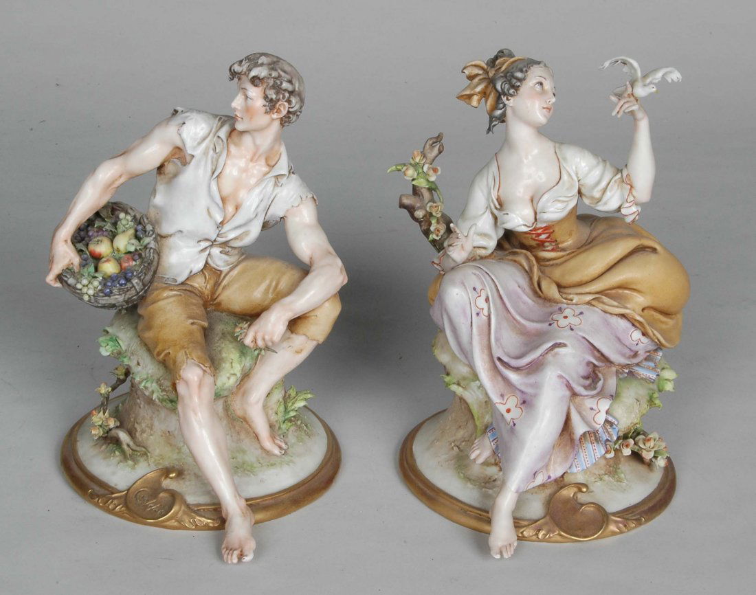 CAPODIMONTE FIGURES YOUNG MAN & LADY: H. 7 3/4"