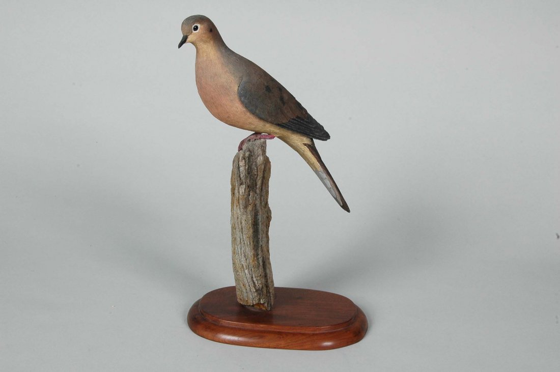 MORNING DOVE ON STAND ON STONE MOUNT, WALTER L. WATSON: L. 7", Ht. 13" not currently attached to stand, part of one claw glued to stand