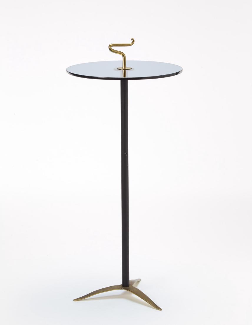 Small table with blue glass top and brass and metal (1 of 1)