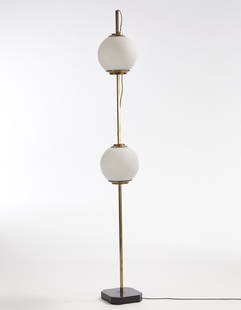 Luigi Caccia Dominioni - Floor lamp model "LTE10 doppio: Luigi Caccia Dominioni - Floor lamp model "LTE10 doppio pallone". Produced by Azucena, designed 1958, produced late 1960s. Marble base, brass, glass (h cm 200) (defects) Bibliography: Azucena. Mobili