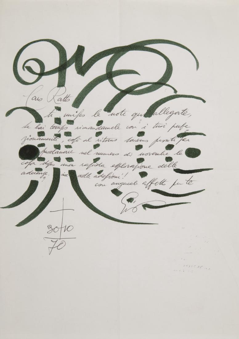 Gio Ponti - Autograph letter with polychrome drawings: Gio Ponti - Autograph letter with polychrome drawings for Giovanni Ratto, member of "Domus" magazine (cm 29,7x21) Provenance: private collection, Milano